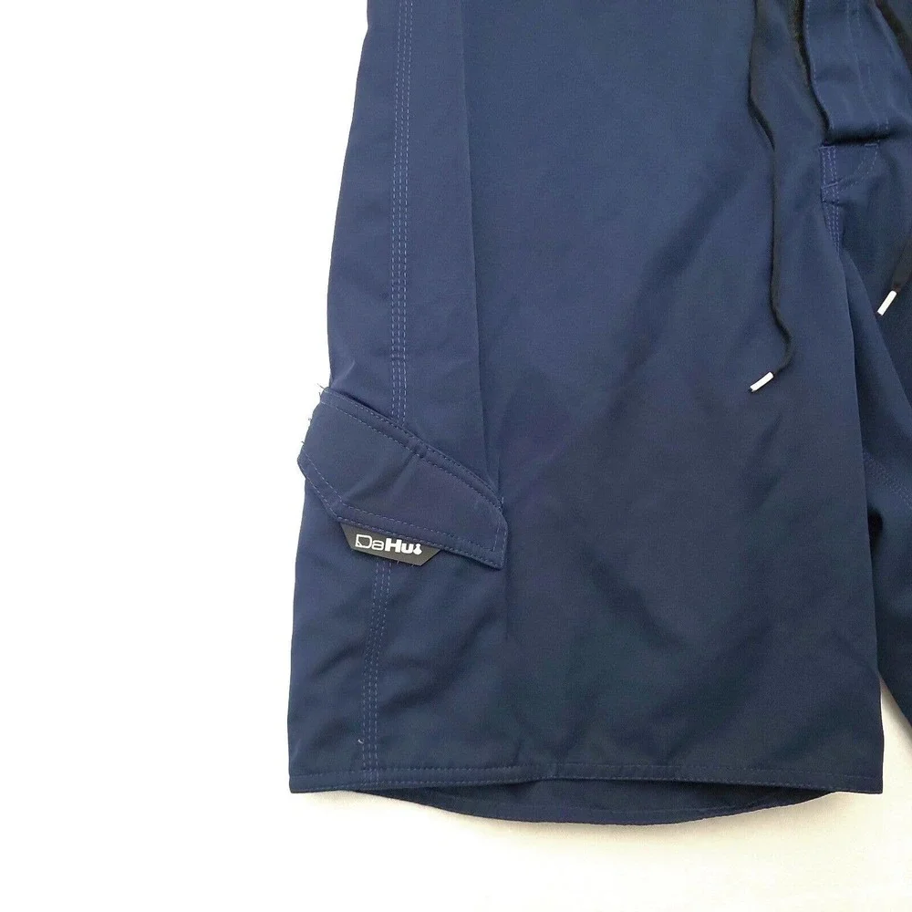 Da Hui Board Shorts Mens Size 36 Navy Blue‎ Swim Swimming Pocket 10.5